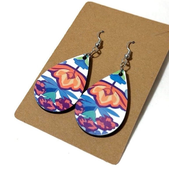 Handmade Abstract Design Wood Drop Earrings - Picture 3 of 5
